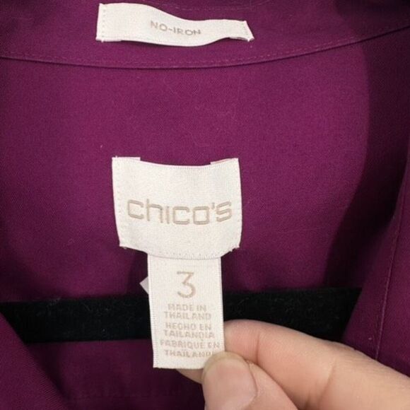 Chico's Classic Fit No-Iron Button-Up Shirt Plum Purple Size 3 large Career work - Picture 3 of 11